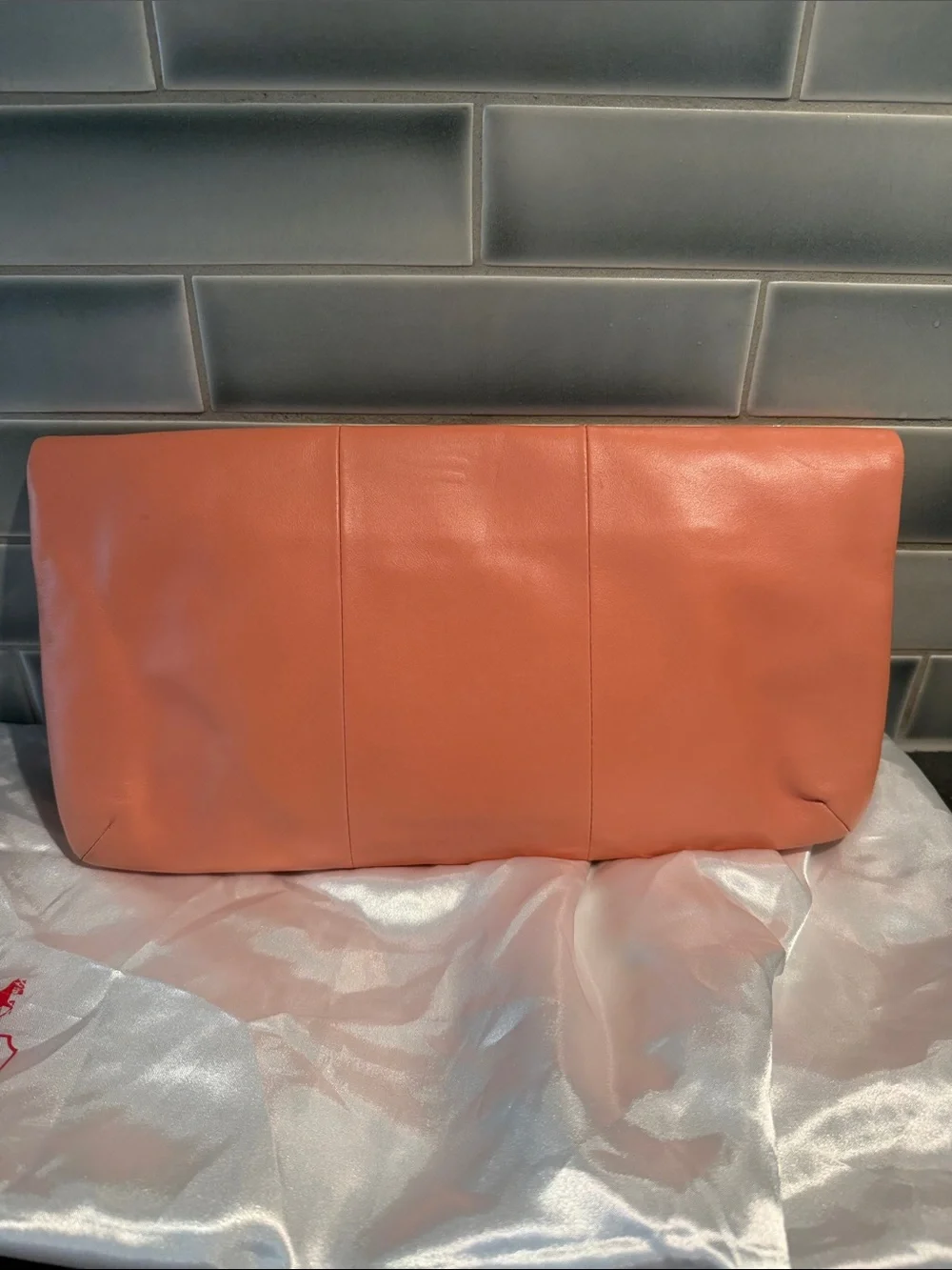 Coach Coral Pink Leather Clutch with Gold Turnlock